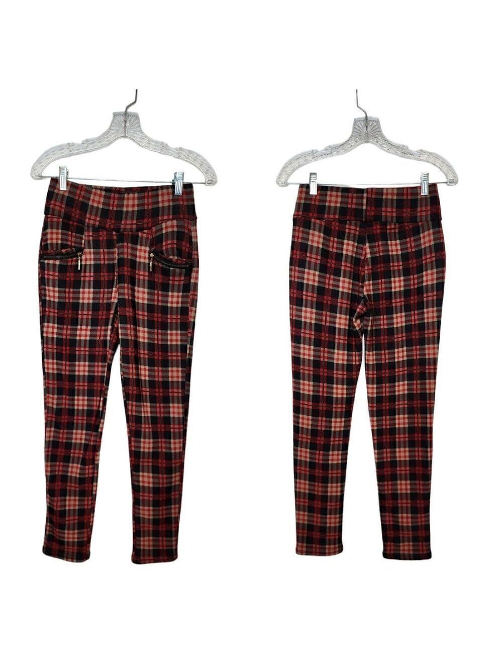 ELLIE & Kate Red Plaid Leggings One Size Fit XSmall & Small